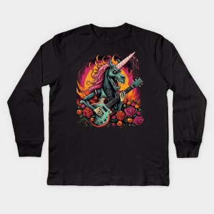 Death Metal Unicorn Dark Humor Kids Long Sleeve T-Shirt